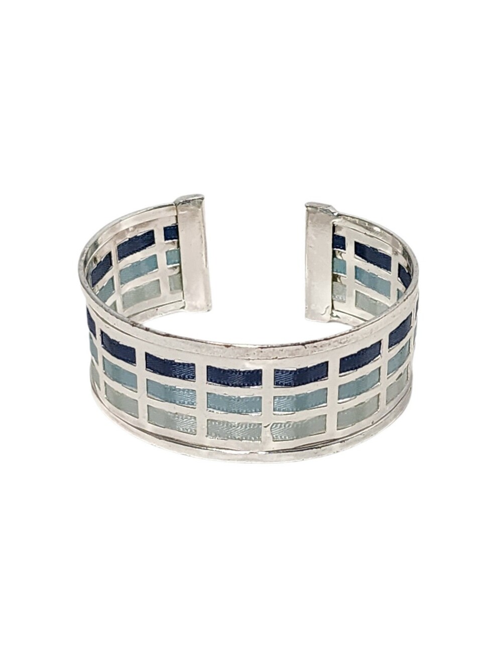 Silvertone Blue Ribbon Cuff Bracelet
